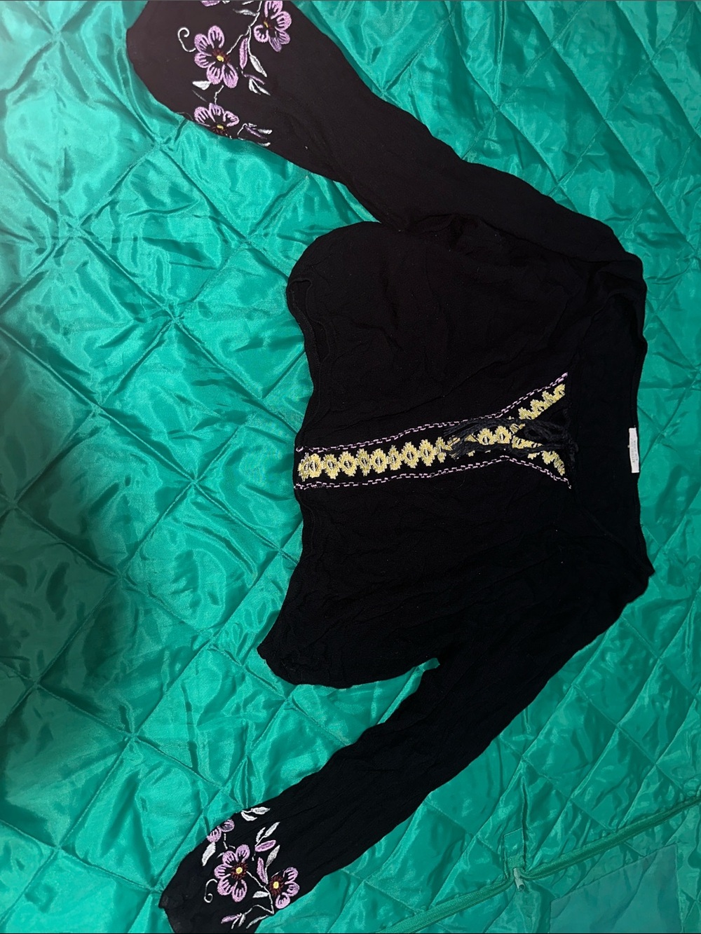 Embroidered Black Women's top with Floral Accents